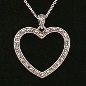 .925 sterling silver and marcasite heart necklace with 18inch chain